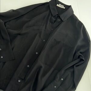 Abercrombie & Fitch Oversized Black Button Up Sheer Shirt XL